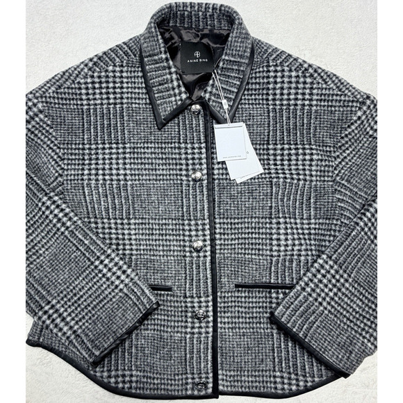 Anine Bing Jackets & Blazers - Anine Bing Camden Jacket Black and Grey Check Sz Sm Boss Faux Leather Trim NWT
